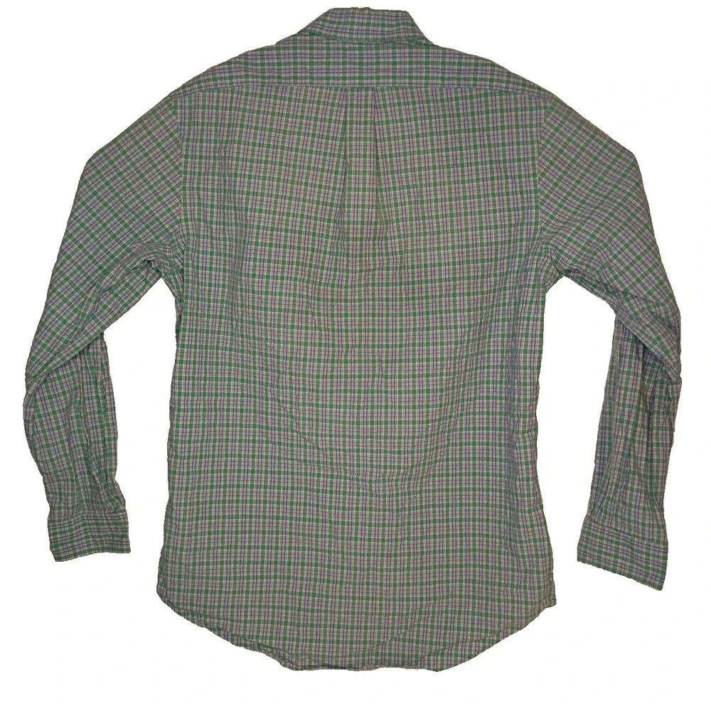 Polo Ralph Lauren Shirt Men Medium Green Pink Plaid Button Down Long Sleeve Pony